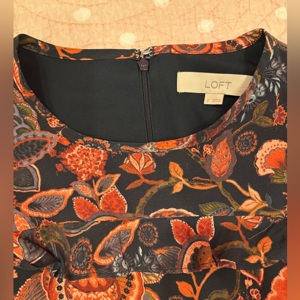 Loft Orange Floral Dress with Ruffles Size 2 - Picture 3 of 4
